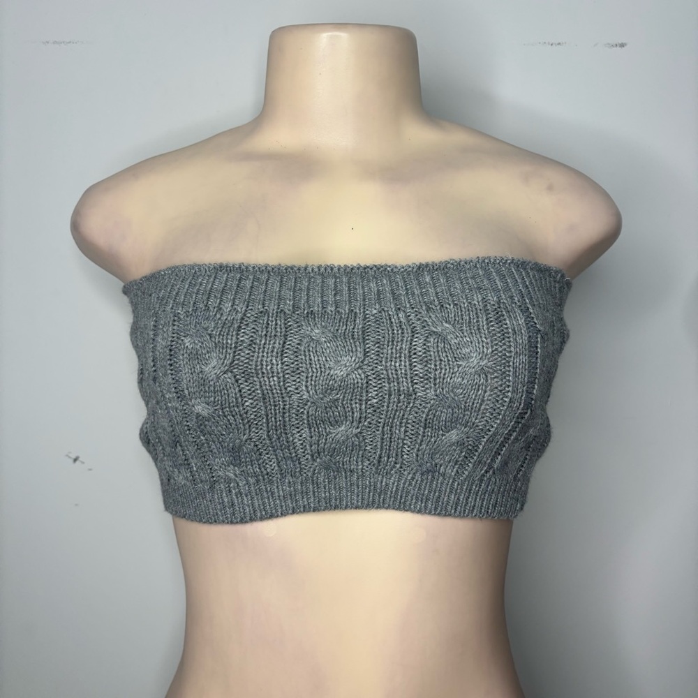 Gray Cable Knit Strapless Tube Top